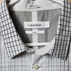 Calvin Klein Slim Fit Black Grid Button-Up Dress Shirt, Men Size Large